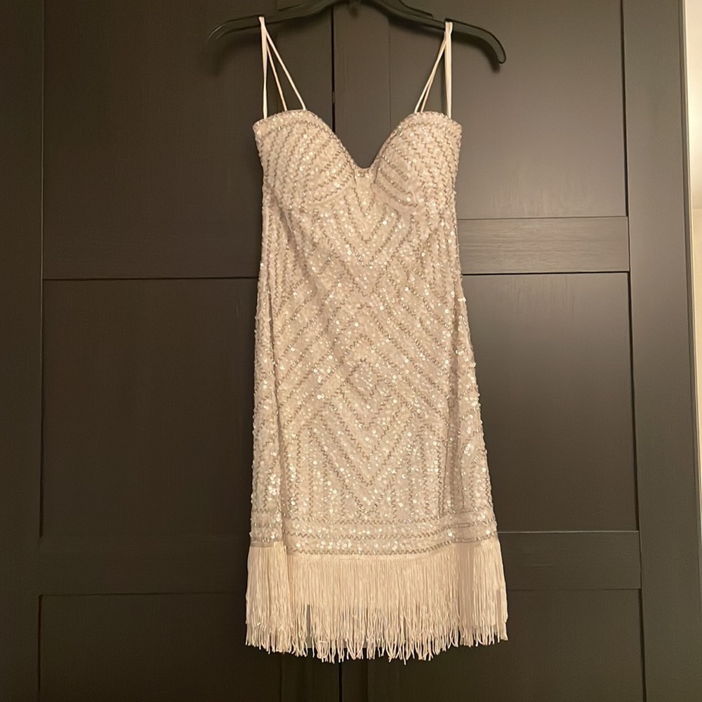 Aidan by Aidan Mattox mini white sequin dress